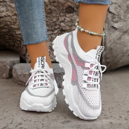 Ladies Breathable Mesh Patchwork Chunky Dad Sneakers Lace Up Height Increasing Platform Walking Shoes Non Slip Soft Thick Sole Casual Sport Trainers Multicolor Plus Size 35-44 For Daily Shopping Gym Outdoor Street All Season Footwear