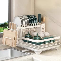 2-Tier Black Retractable Dish Rack, Suitable For Kitchen Countertops; Large Dish Rack Features A Pot Rack, Cup Rack, And Bowl Rack; Ideal For Use On Kitchen Countertops And Over Sinks; High-Capacity Storage Rack With Drain Tray