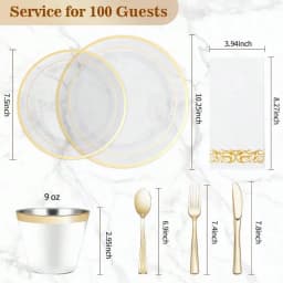 Free Shipping 700 PCS Clear Gold Plastic Plates And Silverware Set Disposable | Gold Plastic Silverware For 100, Include: 200 Plastic Plates, 100 Gold Silverware, 100 Cups, 100 Napkins For Party, Wedding