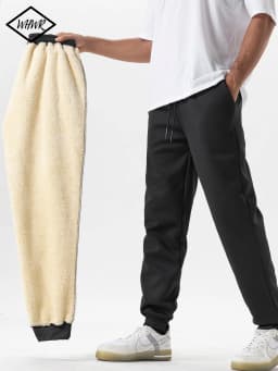 Men Heavy Sherpa Lined Winter Jogger Sweatpants Elastic Waist Thermal Cold‑weather Trousers Warm Fleece Inner Casual Jogging Pants