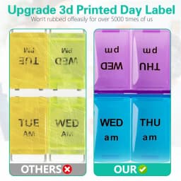 Weekly Pill Organizer 7 Day AM/PM – 2 Pack 14 Compartments Medicine Case, Removable Pill Box with Date Labels, Large Capacity, Durable Tight-Lid Design, Easy To Identify for Daily Medication
