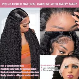 100% Human Hair Malaysian Remy Hair 40 42 Inch Deep Wave Kinky Curly Wigs Pre Plucked HD Transparent Lace 200 Density