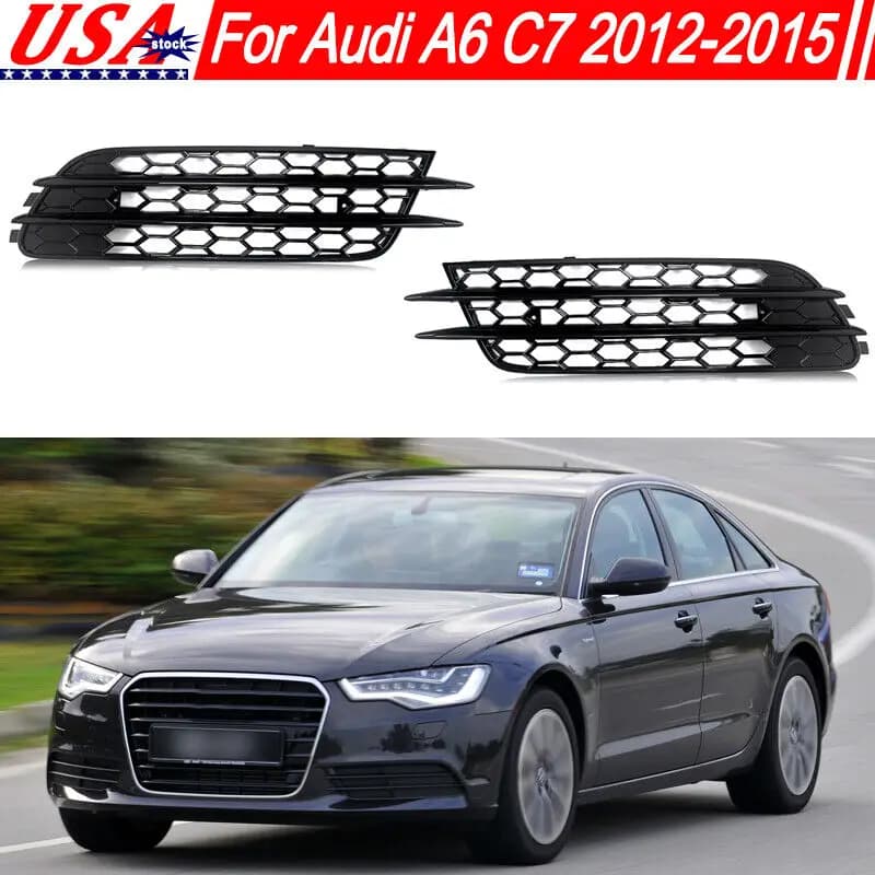 For Audi A6 C7 Standard Bumper 2012-2015 Honeycomb Fog Light Grille Cover Bezels