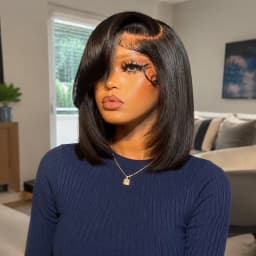 HD Lace Straight Human Hair Wigs 250% Bone Straight Short Glueless Wigs 13x6 HD Lace Front Wig With Baby Hair Pre Plucked Pre Bleached Silky Straight Unprocessed Black HD Lace Wigs For Women Halloween Wigs For Girl