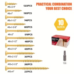 4.6Lbs Yellow Zinc Plated Torx Wood Screws Self‑Tapping Star Drive Chipboard Screws Rust Resistant Fasteners for Woodworking Carpentry DIY Projects