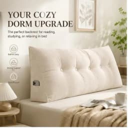 Dorm Headboard Pillow Twin XL Dorm Bed Wedge Cushion, No Nail College Dorm Room Essentials Back Support for Reading, Plush Bolster for Daybed Bun (Beige, 39.37x15.75in)