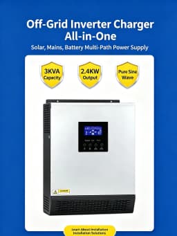 ECGSOLAX 3KVA PS‑3K 120V Hybrid Solar Inverter Charger 24V DC to 120V AC Pure Sine Wave Off‑Grid Inverter Built‑in Solar & AC Battery Charger for Home Power Backup