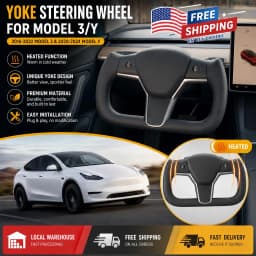 Yoke Steering Wheel For Tesla Model Y 3 2016-2022 Model Y 2020-2024 Heating With Heated Black Car Accessories