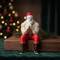 3-Piece Muscular Santa Claus Figurine Set - Funny Holiday Gift & Humorous Gag Gift for Office Desk - Collectible Buff Santa Statue Ornament - Flexing & Meditating Art Toys, Unique Christmas & Halloween Decoration