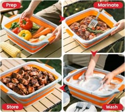 3 IN1 M Collapsible BBQ Prep Tub with Lid Camping Meal Prep Cutting Board Bacon Maker Cooker Tray Efficient Food Prep Kitchen Tools