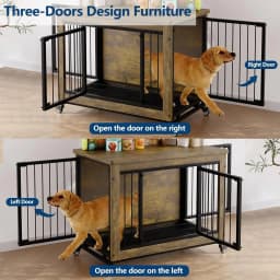 38 Inch Dog Crate Furniture Wooden Dog Kennel End Table with 3 Doors Locking Wheels Removable Tray Divider Indoor Pet Cage Side Table for Small Medium Dogs Retro Brown