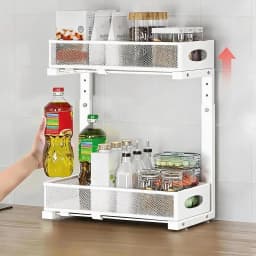 2‑Tier Pull‑Out Under Sink Organizer Expandable Double Tier Adjustable Steel Storage Rack Basket No Drilling For Kitchen Bathroom Cabinet Space Saving Rack