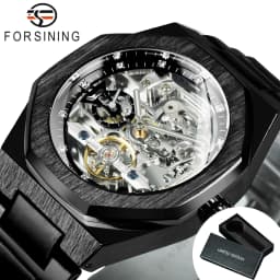 Forsining Business Mechanical Watch for Men Fashion Tourbillon Skeleton Mens Watches Top Brand Luxury Stainless Steel Strap Wristwatches
