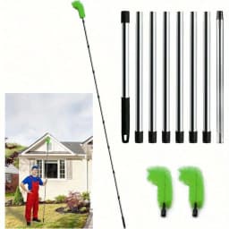 1Set Gutter Cleaning Tools Long with 6 Stainless Steel Tubes and 2 Brushes Gutter Ability for Roof Leaves and Debris-Green