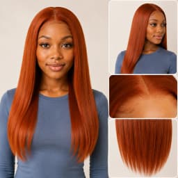 Straight Yellow-Orange 13x4 Fringed Front-Edge Wig Made of 100% Real Hair 13x4 Fringed Front-Edge Women's Wig with 200% Density 20 Inches #350 Color