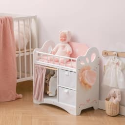 ROBUD Wooden Baby Doll Bed Prentend Playset with Storage and Bedding Sturdy for 18 Inch Dolls Baby Doll Cribs Nice Gift for Kids