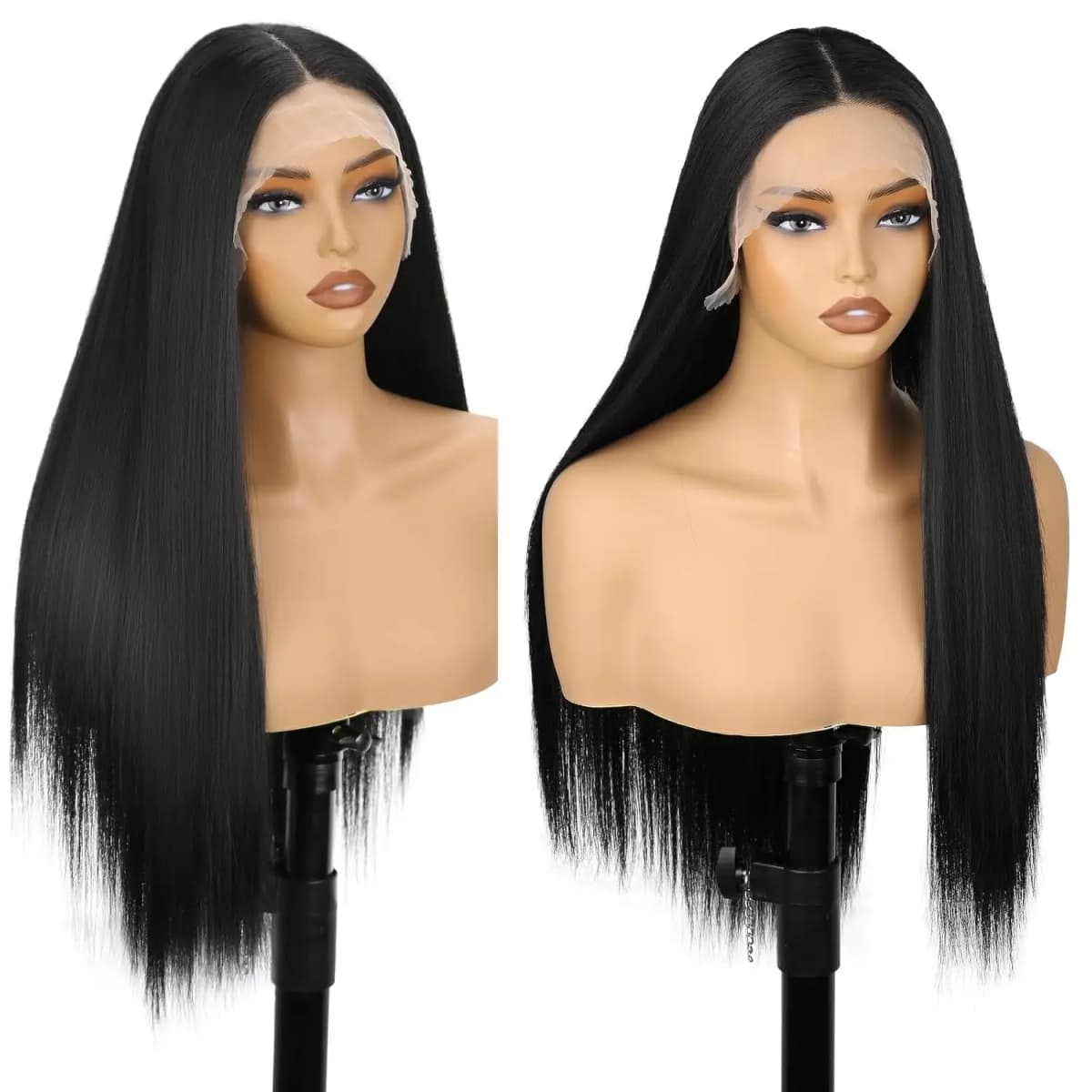 28inch 13*4*1 Synthetic Lace Front Wig Straight Hair Wigs for Women, Black Straight Hair Wigs / Ombre Brown Straight Hair Wigs for Women Daily Use, Natural Hair Line,Sliky Straight Hair, Can Be Used Flat Iron