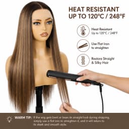 28inch 13*4*1 Synthetic Lace Front Wig Straight Hair Wigs for Women, Black Straight Hair Wigs / Ombre Brown Straight Hair Wigs for Women Daily Use, Natural Hair Line,Sliky Straight Hair, Can Be Used Flat Iron