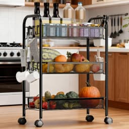 Fruit Vegetable Storage Basket, 5 Tier Stackable Metal Mesh Storage Basket with 360 Degree Wheels, Fruit Vegetable Produce Baske