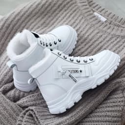 Warm Plush Lined White High Tops for Women Casual Platform Winter Sneakers Sports Shoes Athletic