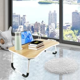 Oversized Foldable Laptop Desk Adjustable Wooden Bed Tray Table Portable Notebook Computer Stand with Cup Holder Drawer USB Fan Light Tiltable Lap Desk Space Saving Study Reading Table for Sofa Bed Students