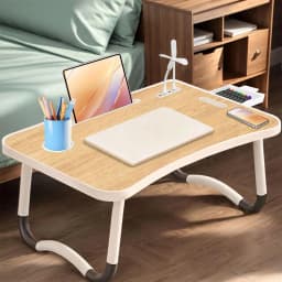 Oversized Foldable Laptop Desk Adjustable Wooden Bed Tray Table Portable Notebook Computer Stand with Cup Holder Drawer USB Fan Light Tiltable Lap Desk Space Saving Study Reading Table for Sofa Bed Students