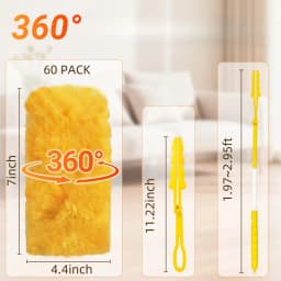 Heavy Duty Duster Refills, Disposable Dusters Kit for Cleaning Dusting Furniture Blind Ceiling Fan, Multi Surface 360 Feather Duster(60)+3FT Extended Handle +1 Handle