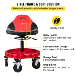 SucceBuy Rolling Garage Stool 300LBS Capacity 21"-26" Adjustable Height Range Mechanic Seat with Swivel Casters and Tool Tray