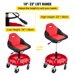 SucceBuy Rolling Garage Stool 300LBS Capacity 21"-26" Adjustable Height Range Mechanic Seat with Swivel Casters and Tool Tray