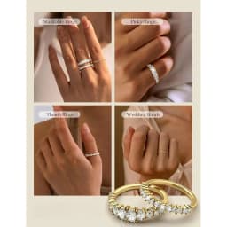 14K Gold Plated Stackable Rings for Women Non Tarnish Dainty Cubic Zirconia Wedding Bands Ring Set Trendy Statement Promise