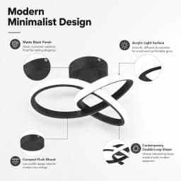 Modern 10-inch Curved LED Semi Flush Mount Ceiling Light,6000K Cool White