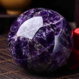 6-7cm Natural Amethyst Crystal Sphere Ball with Wooden Stand Polished Reiki Healing Chakra Stone for Meditation Yoga Feng Shui Home Office Desk Decor Living Room Bookshelf Display Birthday Gift for Women Men Crystal Lover Collection