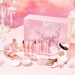 18Pcs Colored Glaze Butterfly Makeup Gift Set with Premium Lighted Makeup Mirror, Full Kit Includes Eyeshadow Blush Lip Palette, Complete Starter Makeup Kit, Valentine & Birthday Gift for Girlfriend & Wife