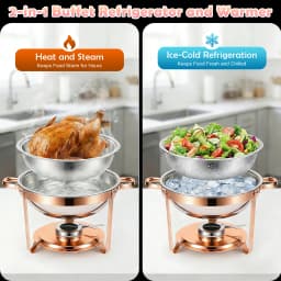 Chafing Dish Set Gold-Plated 5QT Round Warmer Server Stainless Steel 316 with Glass Lids – Premium Buffet & Hot Pot Serving for Parties Buffets Weddings Birthdays 1/2/4/6 Pack