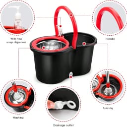 Spin Mop And Bucket, Mop And Bucket With Wringer Set 360° Spinning Mop Bucket With 3 Microfiber Mop Heads 61" Telescoping Handle For Office And Home Floor Cleaning (Black)