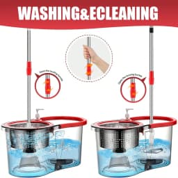 Spin Mop And Bucket, Mop And Bucket With Wringer Set 360° Spinning Mop Bucket With 3 Microfiber Mop Heads 61" Telescoping Handle For Office And Home Floor Cleaning (Black)