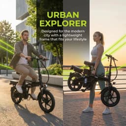Electric Bike for Adults City Commuter, 500W Motor 48V 15Ah Removable Battery, Front & Rear Disc Brakes, All-Terrain Tires, Folding E-Bike with Dual Seat & Lights