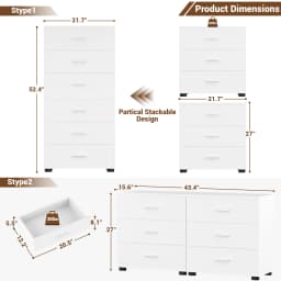 Aheaplus 3-Drawer Wooden Storage Cabinet 2-Pack, Stackable Closet Organizer with Deep Drawers, Nightstand & Bedside Table for Bedroom, Home Office, Entryway – White