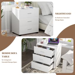 Aheaplus 3-Drawer Wooden Storage Cabinet 2-Pack, Stackable Closet Organizer with Deep Drawers, Nightstand & Bedside Table for Bedroom, Home Office, Entryway – White