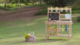 ROBUD Wooden Outdoor Garden Mud Kitchen with Real Water Pump Chalkboard Perfect Backyard Gift for Kids Age 3+