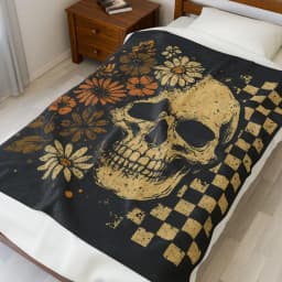 Boho Floral Skull Blanket, Dark Academia Goth Throw, Skull Cozy Fleece Blanket, Vintage Grunge Blanket, Cottagcore Decor, Whimsigoth Decor