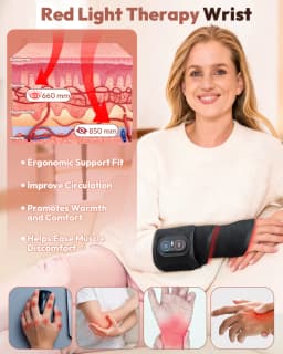 Red Light Therapy Wrap with Heat & Vibration, Infrared LED Pad for Wrist Arm Knee Pain Relief, Cordless Massager 660nm/850nm