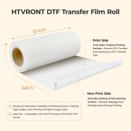 HTVRONT DTF Transfer Film Roll 13' X 328ft, Strong Ink-Absorption DTF Film 100m with Anti-static Print Side & Anti-slip Back Side, Vivid Color & High Transfer Rate for A3 DTF Printer