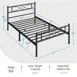 1PC 16.5inch Metal Platform Bed With Slat Support, No Box Spring Needed, Modern Bed Frame For Bedroom, Full Queen Size