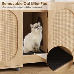 Garvee Multi-Functional Hidden Cat Litter Box Enclosure Furniture for 2 Cats, Rattan Doors, Storage End Table/TV Stand for Indoor Living Room or Bedroom 
