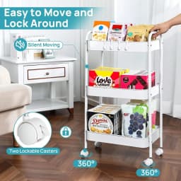 3-Tier Metal Rolling Utility Cart With Handle, Multi-Functional Storage Trolley For Office, Living Room, Kitchen, Movable Storage Organizer With 360° Wheels