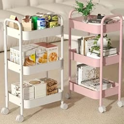 3-Tier Metal Rolling Utility Cart With Handle, Multi-Functional Storage Trolley For Office, Living Room, Kitchen, Movable Storage Organizer With 360° Wheels