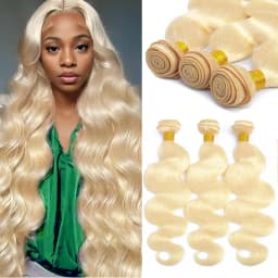 Blonde Bundles Human Hair 30 32 34 36 38 Inch Long Brazilian Raw Weave Bundles 613 Body Wave 1/3/4 Bundles Deals 100% Real Human Hair Extensions for Women Easy To Dye