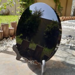 12cm 4.72Inch Polished Black Obsidian Mirror Natural Obsidian Slice Ornament Crystal Stone Gift Home Tabletop Decoration Kawaii Room Decor Accessories