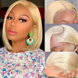 Human Hair Lace Front Wig 613 Honey Blonde Straight Bob 13x6 Lace Frontal Pre Plucked With Baby Hair 200 Density Glueless Wigs